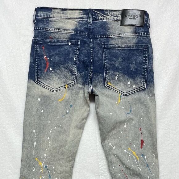 Reason Heart of Darkness Men’s Painted Ripped Jeans Size 30x32 - Picture 3 of 12